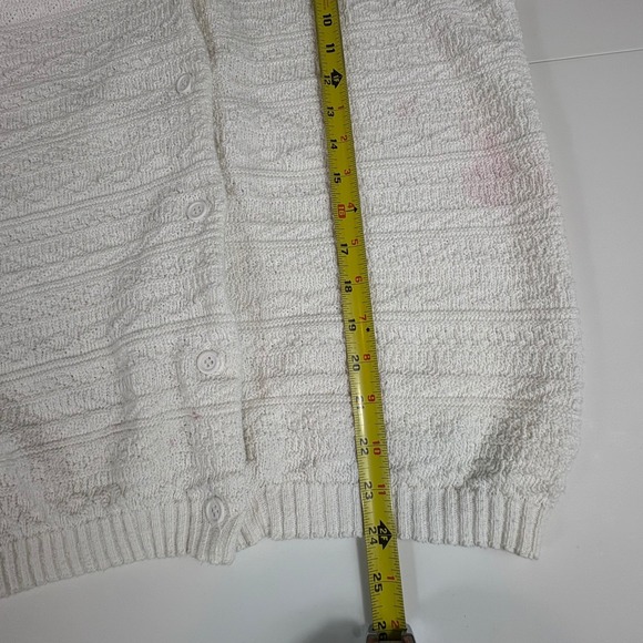 Vintage Vera Neumann Collared Button Down Textured Knit Sweater White Made USA L - Picture 7 of 8